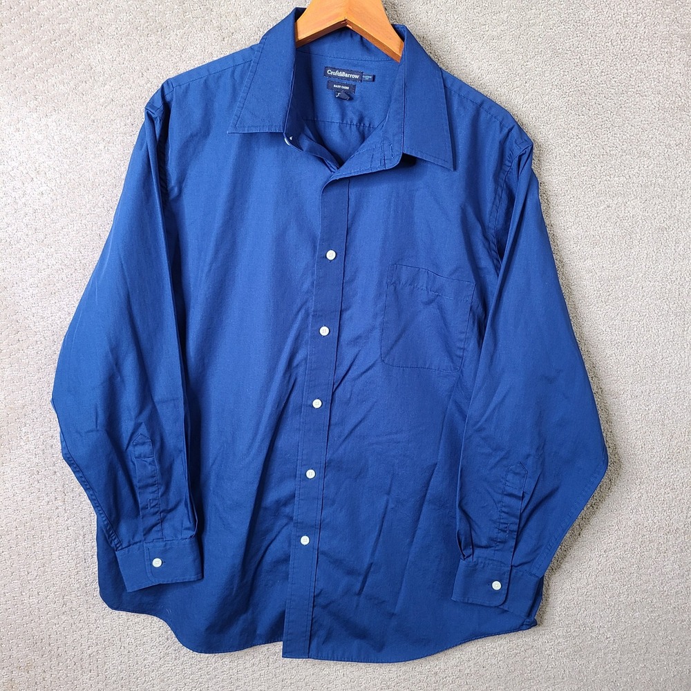 Croft & Barrow Shirt Mens 17.5 34/35 Blue‎ Button Down Classic Fit Cotton Casual